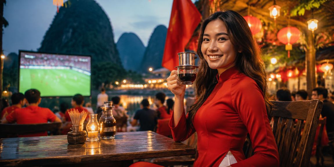 Phong cảnh Ninh Bình thanh bình với áo dài truyền thống gợi cảm giác thư giãn và cân bằng cuộc sống